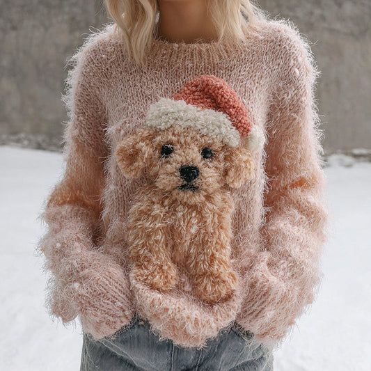 Fuzzy Cute Teddy Puppy Knit Christmas Sweater artswardrobe