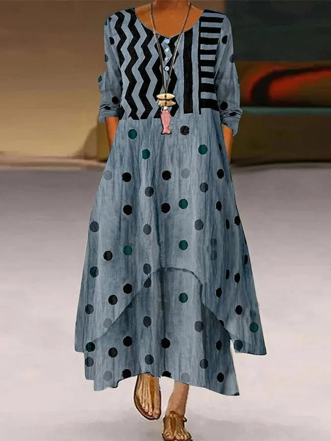 LM | Maxi dress with polka dot and geometric pattern