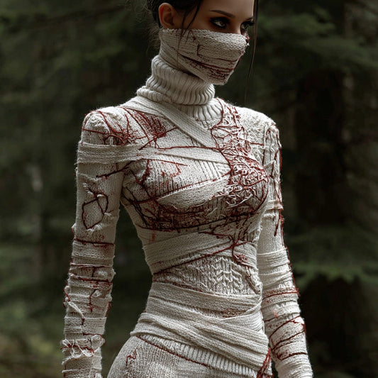 Women's Halloween Art Knit Turtleneck Sweater artswardrobe