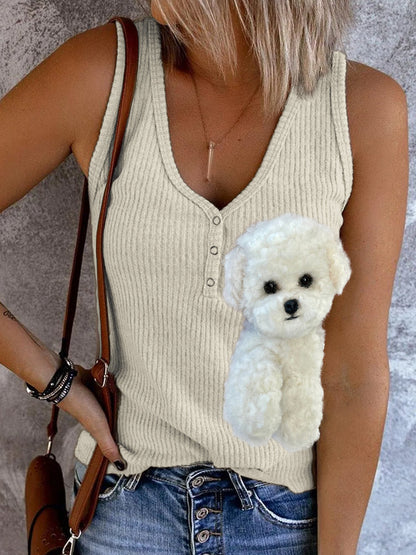 Comstylish Fizzy Bichon Dog Plush Button Up Tank Top
