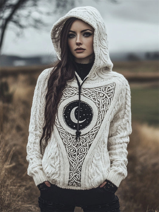Moon Celestial Mystical Celtic Chunky Hooded Sweater artswardrobe