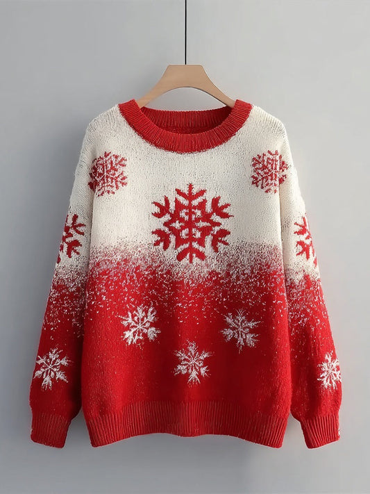 Vintage Christmas Snowflake Pattern Comfy Knit Sweater artswardrobe