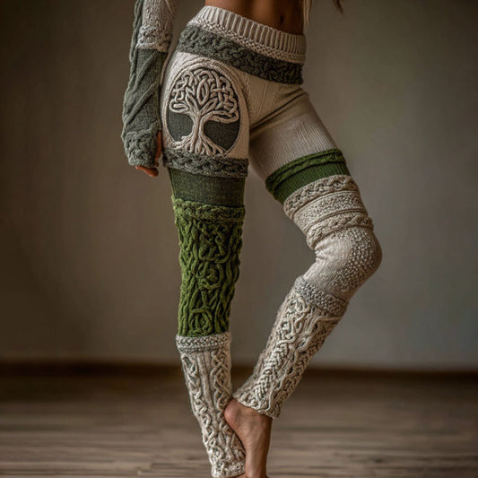 Vintage Viking Tree Of Life Celtic Art Knit Cozy Casual Leggings artswardrobe
