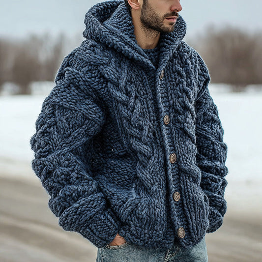 Men's Fair Isle Knit Casual Solid Hooded Sweater artswardrobe
