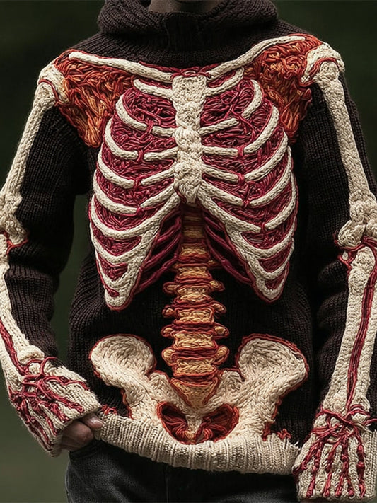 Spooky Human Skeleton Halloween Art Men's Knit Hoodie artswardrobe