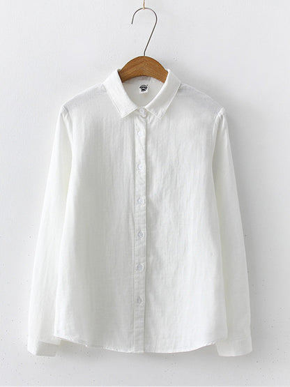 Women's Simple Solid Color Linen Blend Classic Shirt artswardrobe
