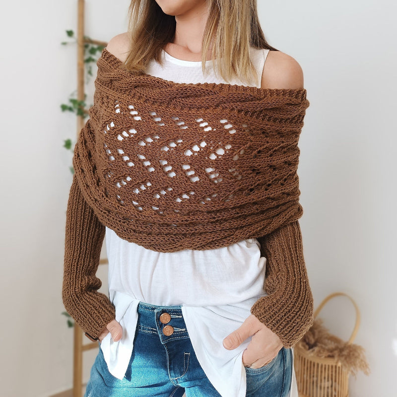 LM | Elegant knitted wrap sweater with openwork detail