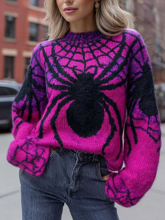 Halloween Spider Inspired Pattern Comfy Knit Sweater artswardrobe