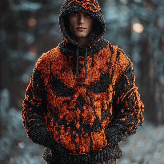 Men's Vintage Halloween Ghost Face Embroidered Hooded Sweater artswardrobe