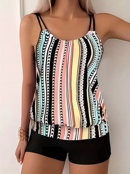 LM | Striped tankini with print