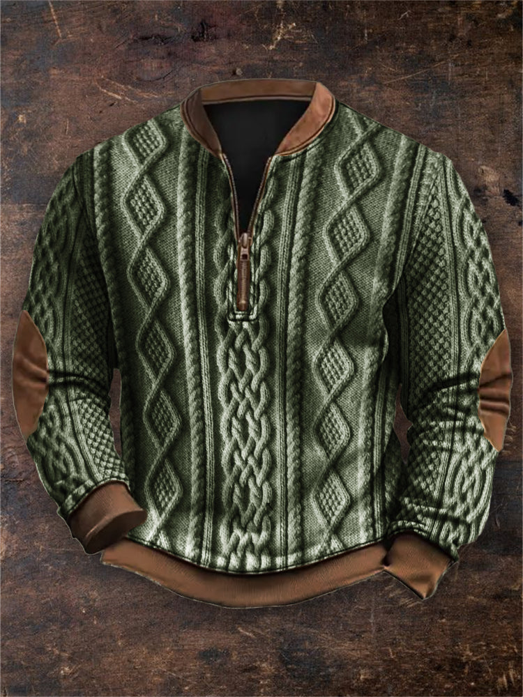 Men's Vintage Viking Cable Knit Zip Up Sweatshirt elevenforest