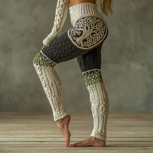 Vintage Viking Tree Of Life Celtic Knot Art Knit Jacquard Cozy Leggings artswardrobe