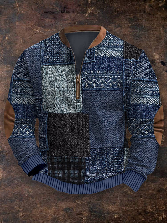 Men's Vintage Knitted Patchwork Comfy Sweatshirt artswardrobe