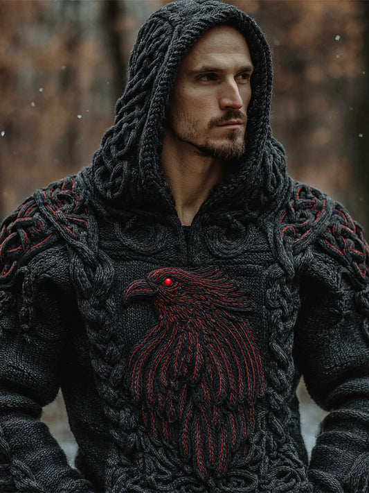 Viking Red-eyed Raven Halloween Art Men's Hooded Sweater artswardrobe