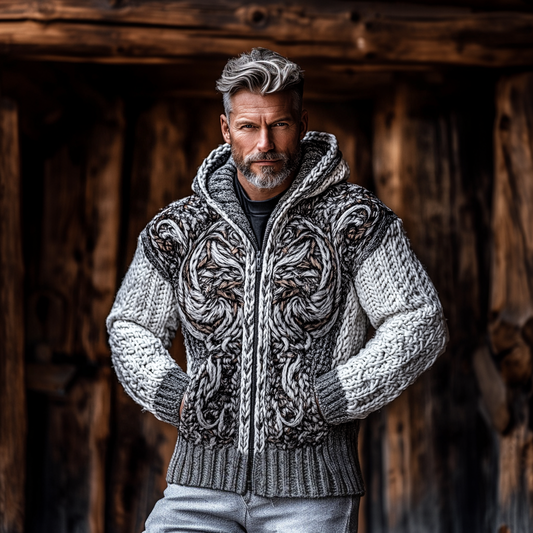 Men's Viking Dragon Style Celtic Thick Zip Hooded Sweater artswardrobe