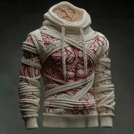 Halloween Bandage Muscle Art Knit Hooded Sweater artswardrobe