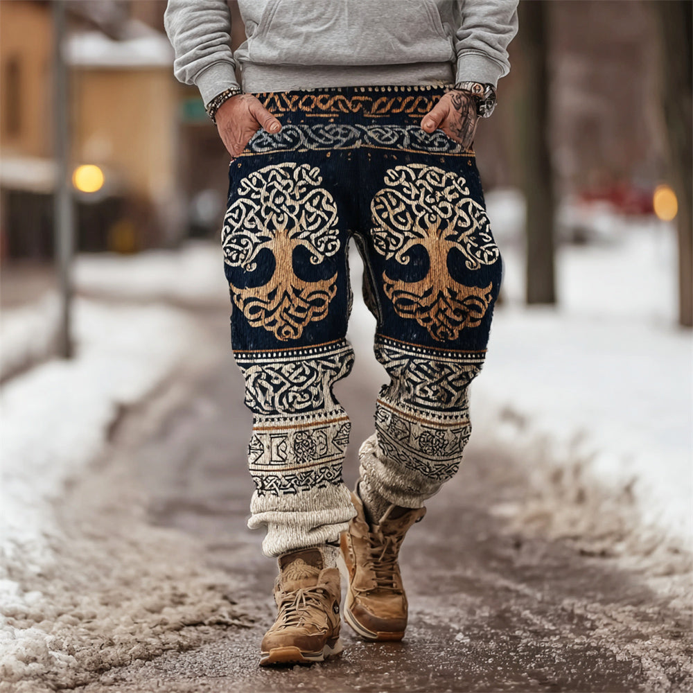 Viking World Tree & Celtic Knot Art Men's Knit Pants artswardrobe