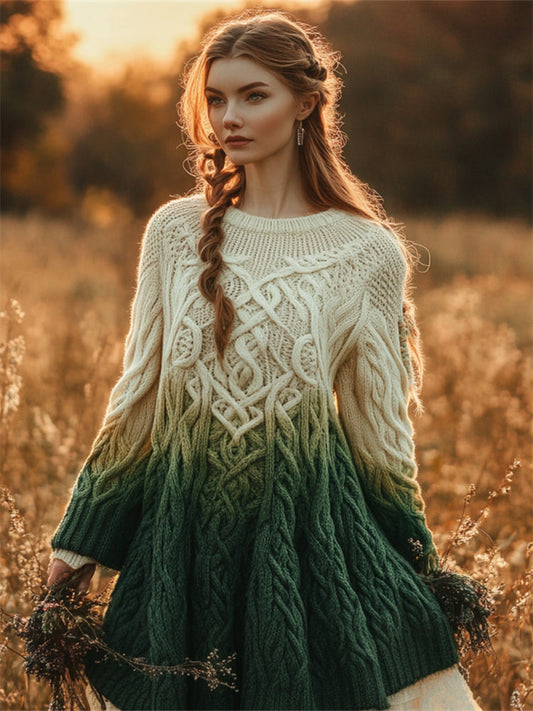 Irish Gradient Celtic Cozy Chunky Flare Sweater Dress artswardrobe