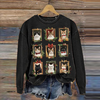 Comstylish Women's Merry Christmas Cats Printed Sweatshirt