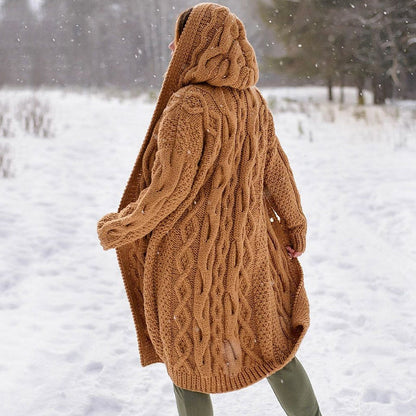 Women'S Warm Thick Knitted Sweater Hooded Cardigan elevenforest