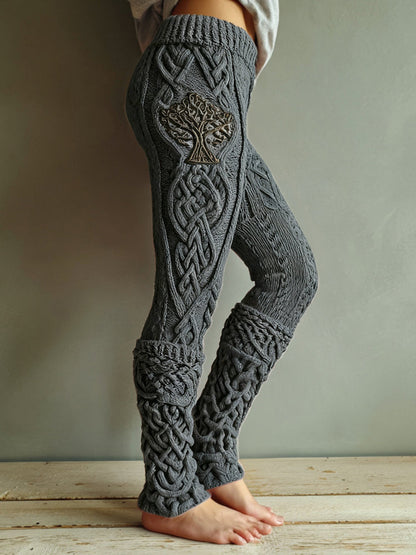 Vintage Viking Tree Of Life Celtic Knot Knit Jacquard Cozy Leggings artswardrobe