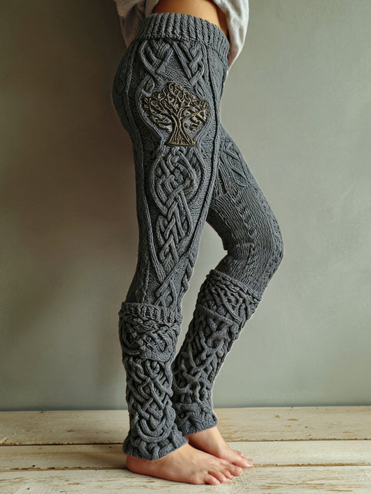 Vintage Viking Tree Of Life Celtic Knot Knit Jacquard Cozy Leggings artswardrobe