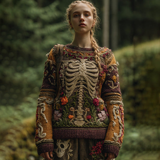 Vintage Halloween Anatomical Heart And Floral Art Sweater artswardrobe