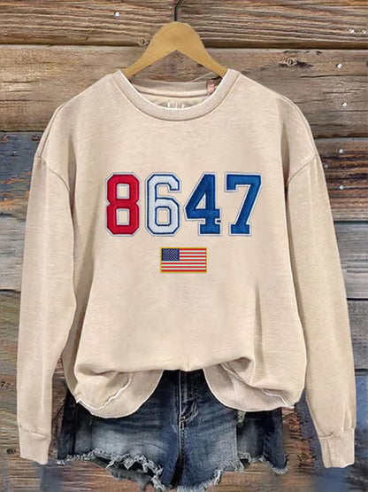 Comstylish Women's 8647 Flag Print Casual Sweatshirt