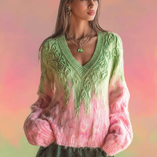 Halloween 2025 Witches Inspired Gradient V Neck Sweater artswardrobe