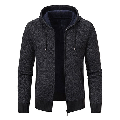Men's Vintage Knitted Pattern Hooded Cardigan Sweater elevenforest