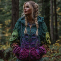 Women's Vintage Viking Skull And Rose Gradient Knit Zip-up Hooded Sweater artswardrobe