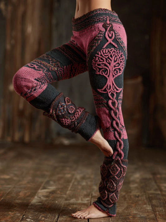 Women's Viking Style Tree Of Life Celtic Knot Contrasting Leggings artswardrobe