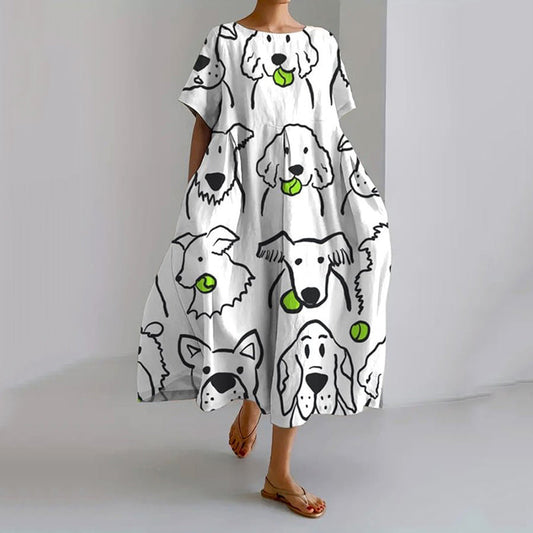 Comstylish Women's Funny Dog Print Casual Loose Midi Dress