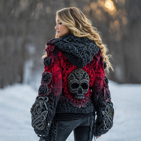 Women's Rose Skull Comfort Gradient Button Sweater Cardigan artswardrobe