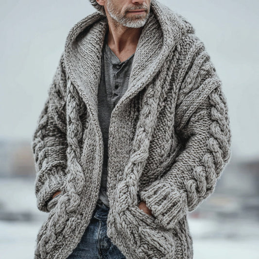 Men's Retro Solid Color Knitted Warm Long Hooded Sweater artswardrobe