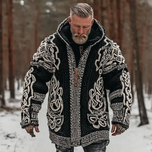 Men's Viking Celtic Knot Art Mid-length Hooded Cardigan Sweater artswardrobe
