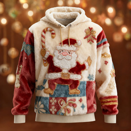 Comstylish Men's Santa Claus Patchwork Plush Hoodie