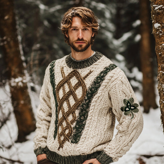 Men's Irish Celtic Knotted Shamrock Knitting Jacquard Sweater artswardrobe