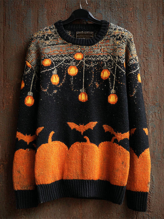 Halloween Pumpkin Lights Vintage Men's Icelandic Sweater artswardrobe
