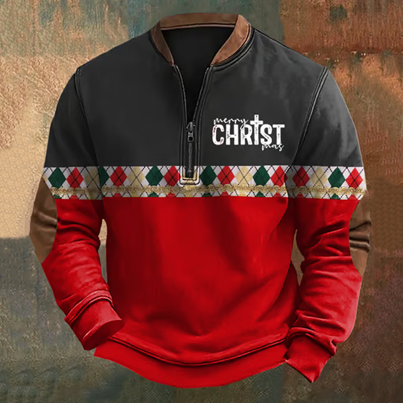 Comstylish Men's Vintage Merry Christmas Cross Print Sweatshirt