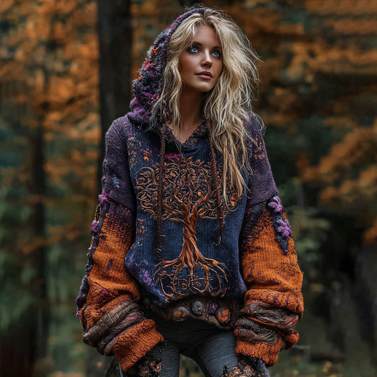 Tree Of Life Gothic Colorblock Hooded Sweater artswardrobe