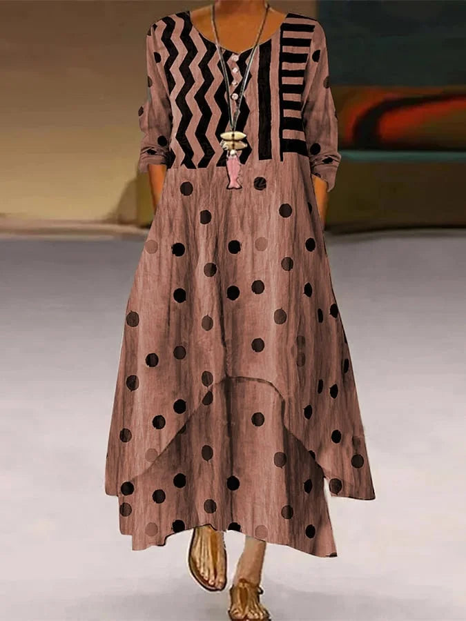 LM | Maxi dress with polka dot and geometric pattern