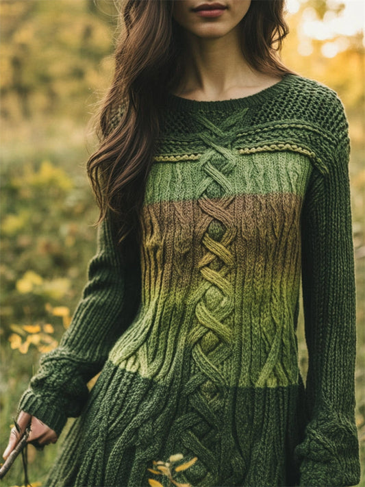 Irish Gradient Celtic Knot Cozy Knit Sweater Midi Dress artswardrobe