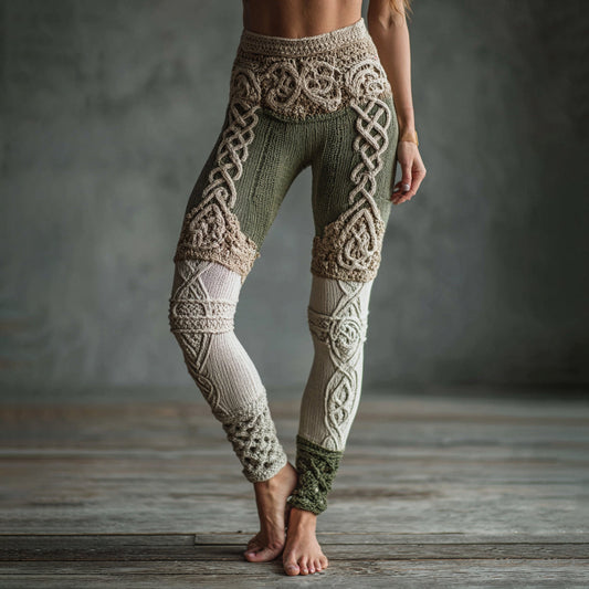 Vintage Viking Celtic Knit Art Cozy Leggings artswardrobe