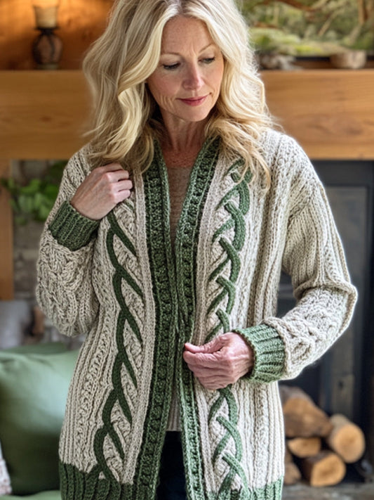 Women's Retro Irish Celtic Knot Cozy Knit Cardigan artswardrobe