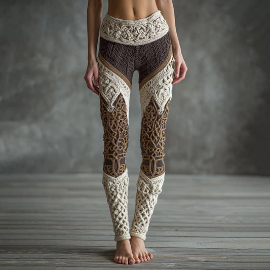 Vintage Christmas Celtic Art Knit Jacquard Cozy Knit Leggings artswardrobe