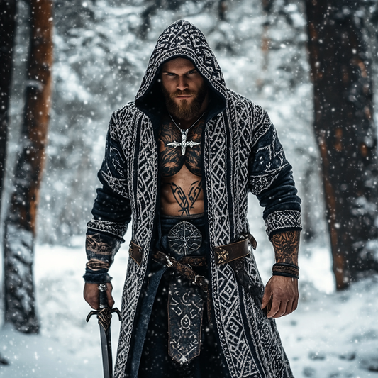 Men's Viking Tribal Pattern Jacquard Celtic Cozy Cardigan Sweater artswardrobe
