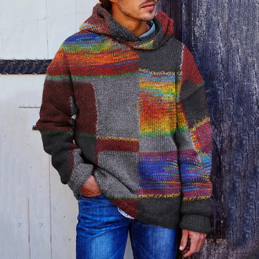 Men's Vintage Patchwork Cozy Hooded Sweater artswardrobe