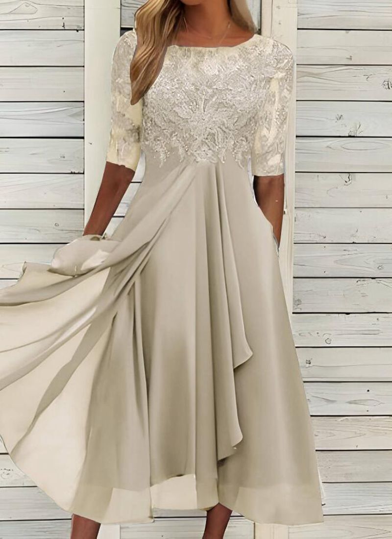 LM | Chiffon midi dress with transparent sleeves in midi length