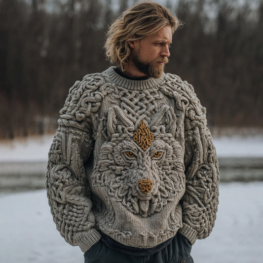 Men's Viking Celtic Knot Wolf Art Knit Pullover Sweater artswardrobe